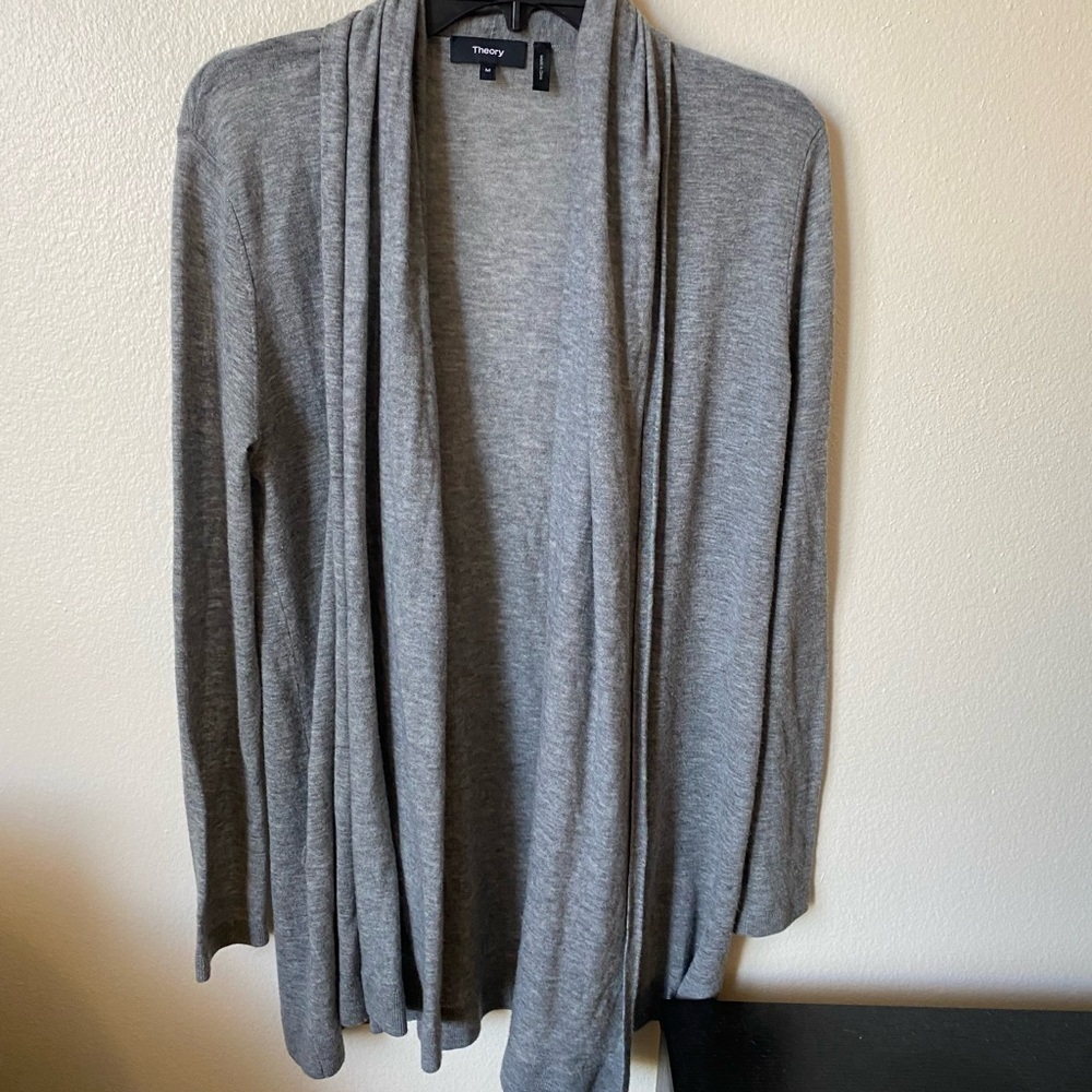 Theory Women’s Open Front Cardigan Featherweight Cashmere in Grey M Athleisure